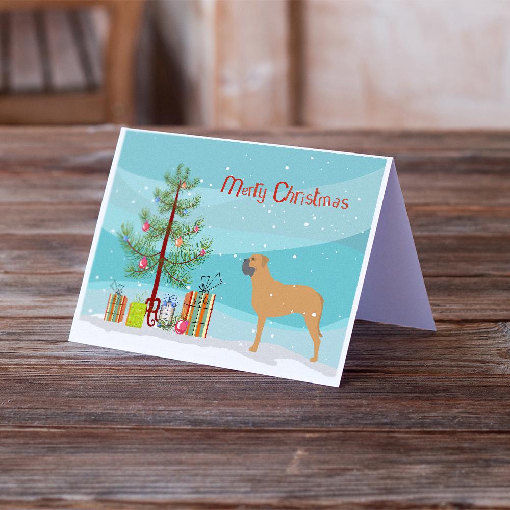 Bullmastiff Merry Christmas Tree Greeting Cards Pack of 8 Blank Cards with Envelopes Whimsical A7 Size 5x7