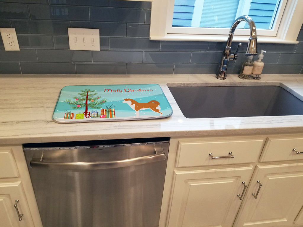 Akita Merry Christmas Tree Dish Drying Mat Absorbent Dish Drying Mat Pad for Kitchen Counter Dish Drainer Mat for Countertop, 14 x 21", Multicolor