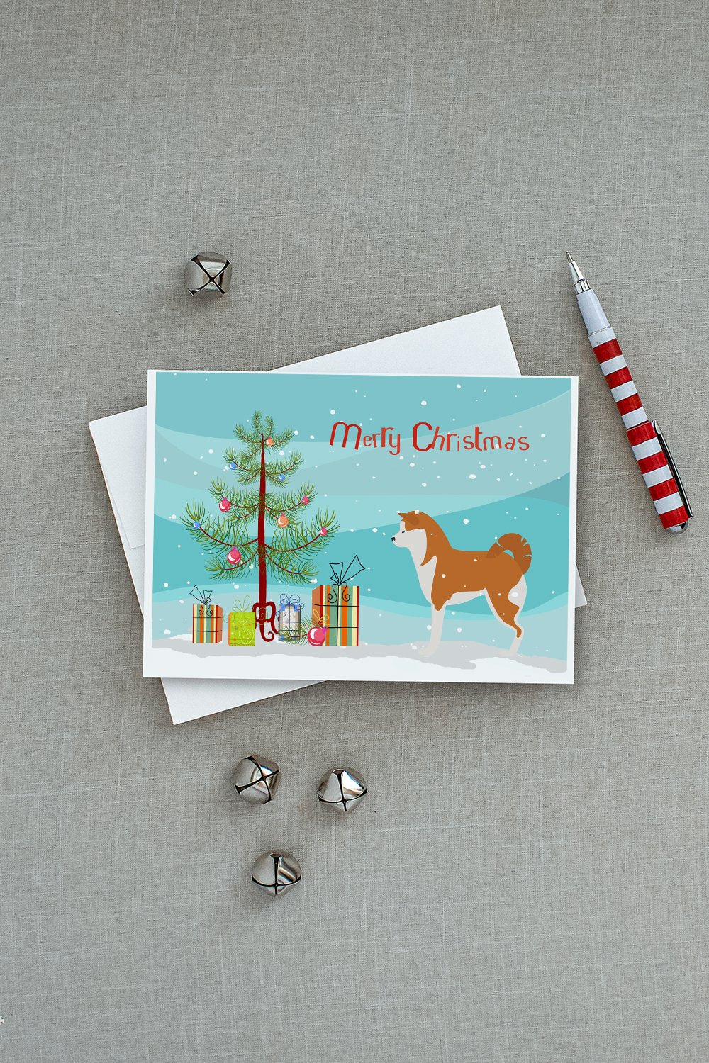 Akita Merry Christmas Tree Greeting Cards Pack of 8 Blank Cards with Envelopes Whimsical A7 Size 5x7