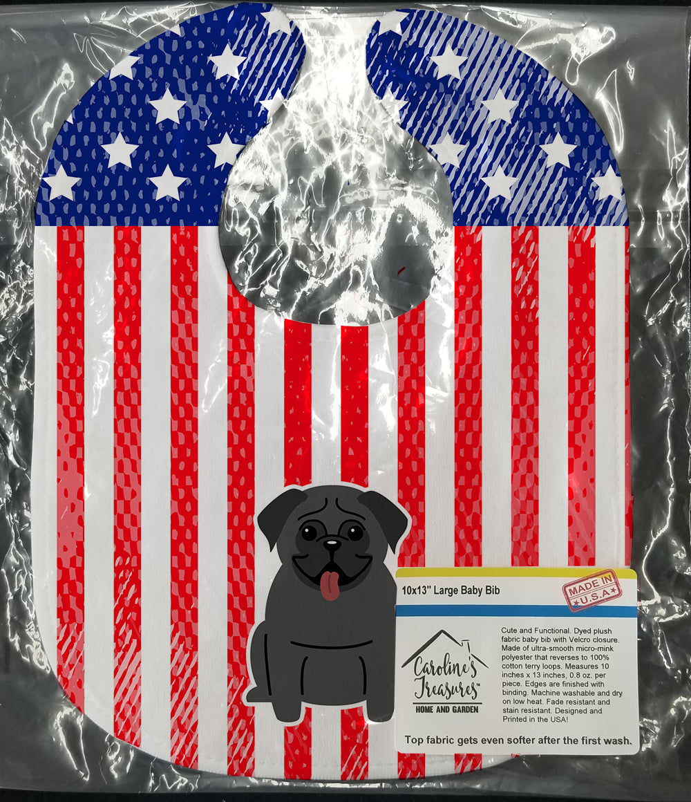 Patriotic USA Pug Black Baby Bib Easy-Clean Baby Bib Baby Feeding Accessory Baby Mealtime Essential, 10 x 13, Multicolor