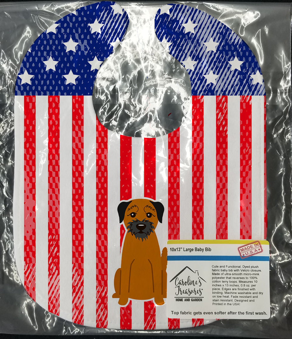 Patriotic USA Border Terrier Baby Bib Easy-Clean Baby Bib Baby Feeding Accessory Baby Mealtime Essential, 10 x 13, Multicolor