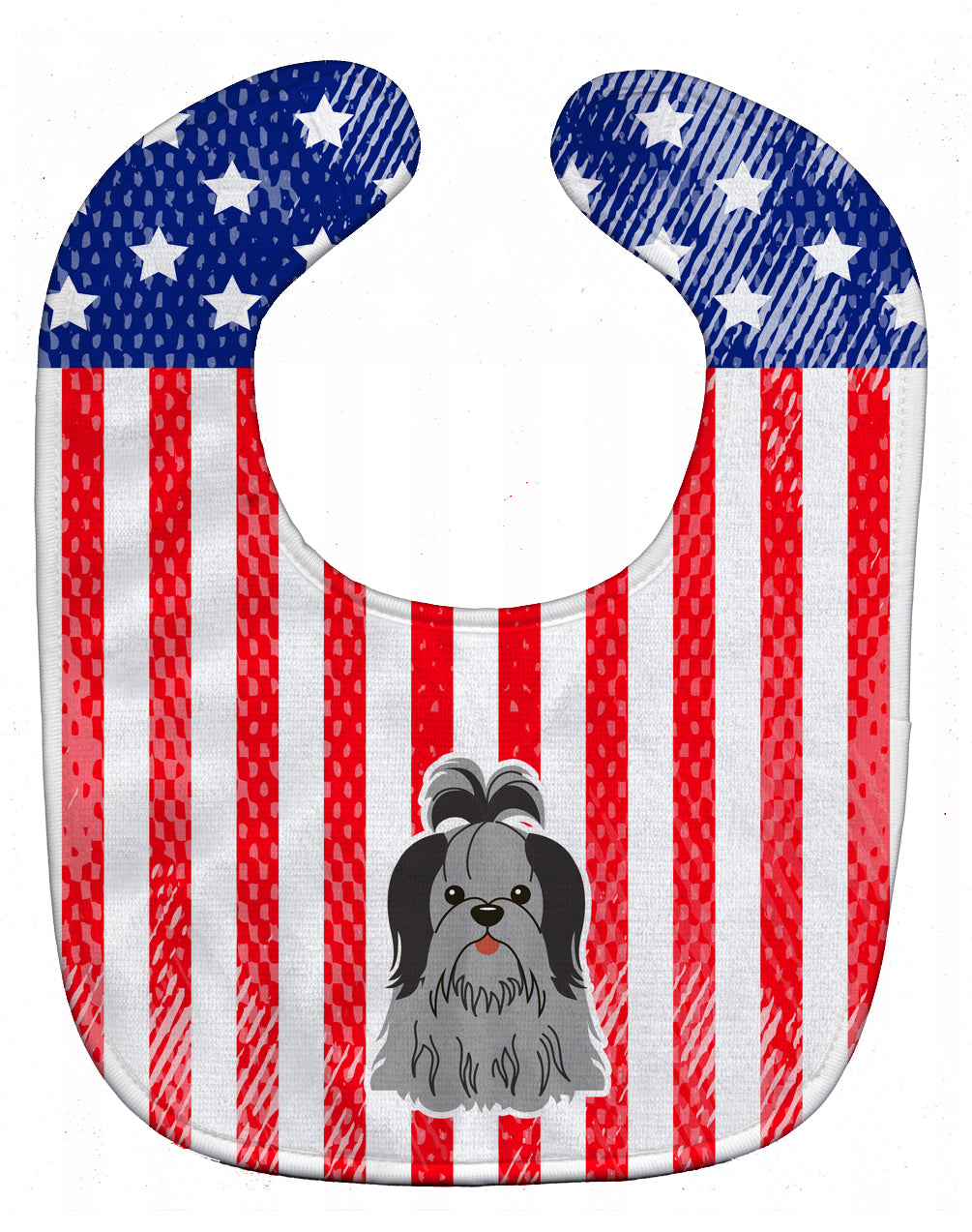 Patriotic USA Shih Tzu Black Silver Baby Bib Easy-Clean Baby Bib Baby Feeding Accessory Baby Mealtime Essential, 10 x 13, Multicolor