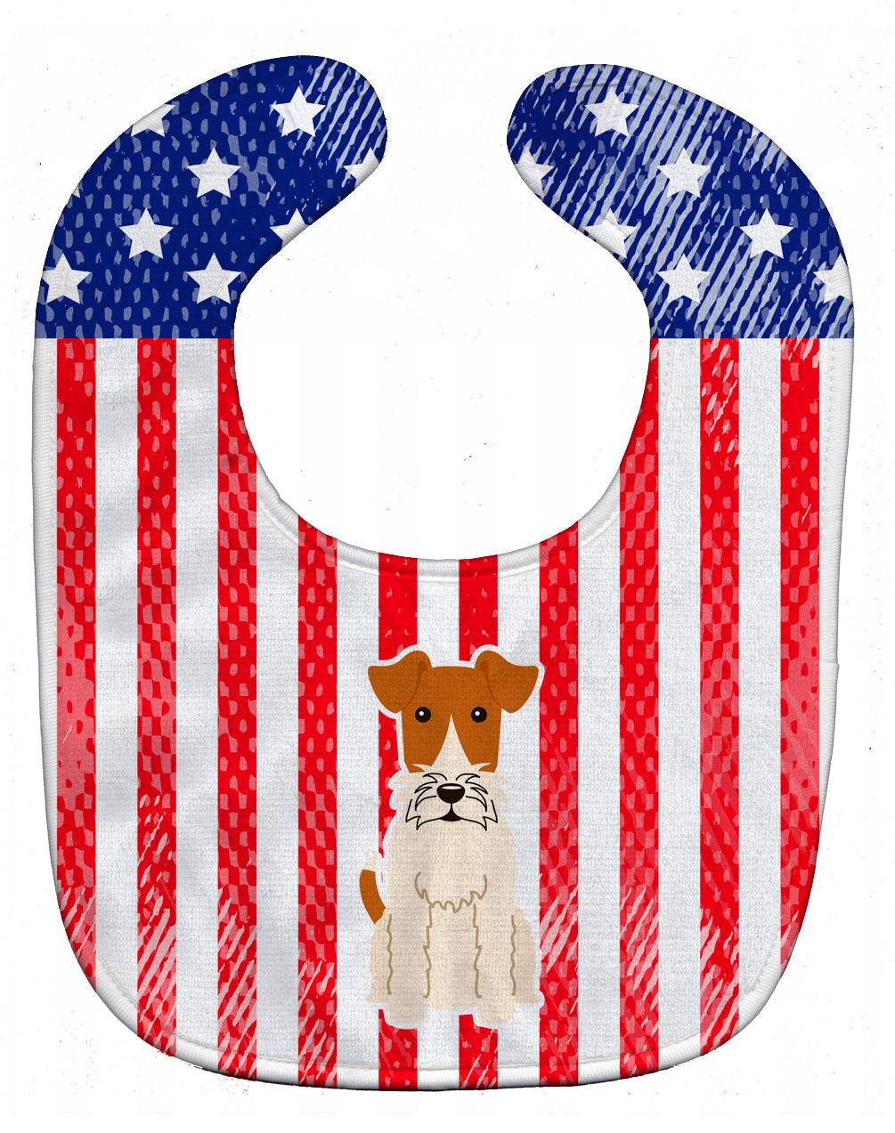 Patriotic USA Wire Fox Terrier Baby Bib Easy-Clean Baby Bib Baby Feeding Accessory Baby Mealtime Essential, 10 x 13, Multicolor