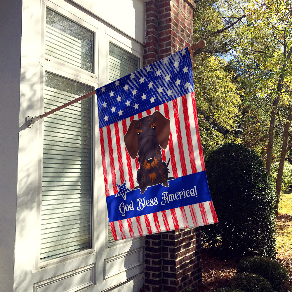 Patriotic USA Wire Haired Dachshund Chocolate House Flag 28x40 Porch Sleeve Pole Decorative Outside Yard Banner Artwork Wall Hanging, Polyester