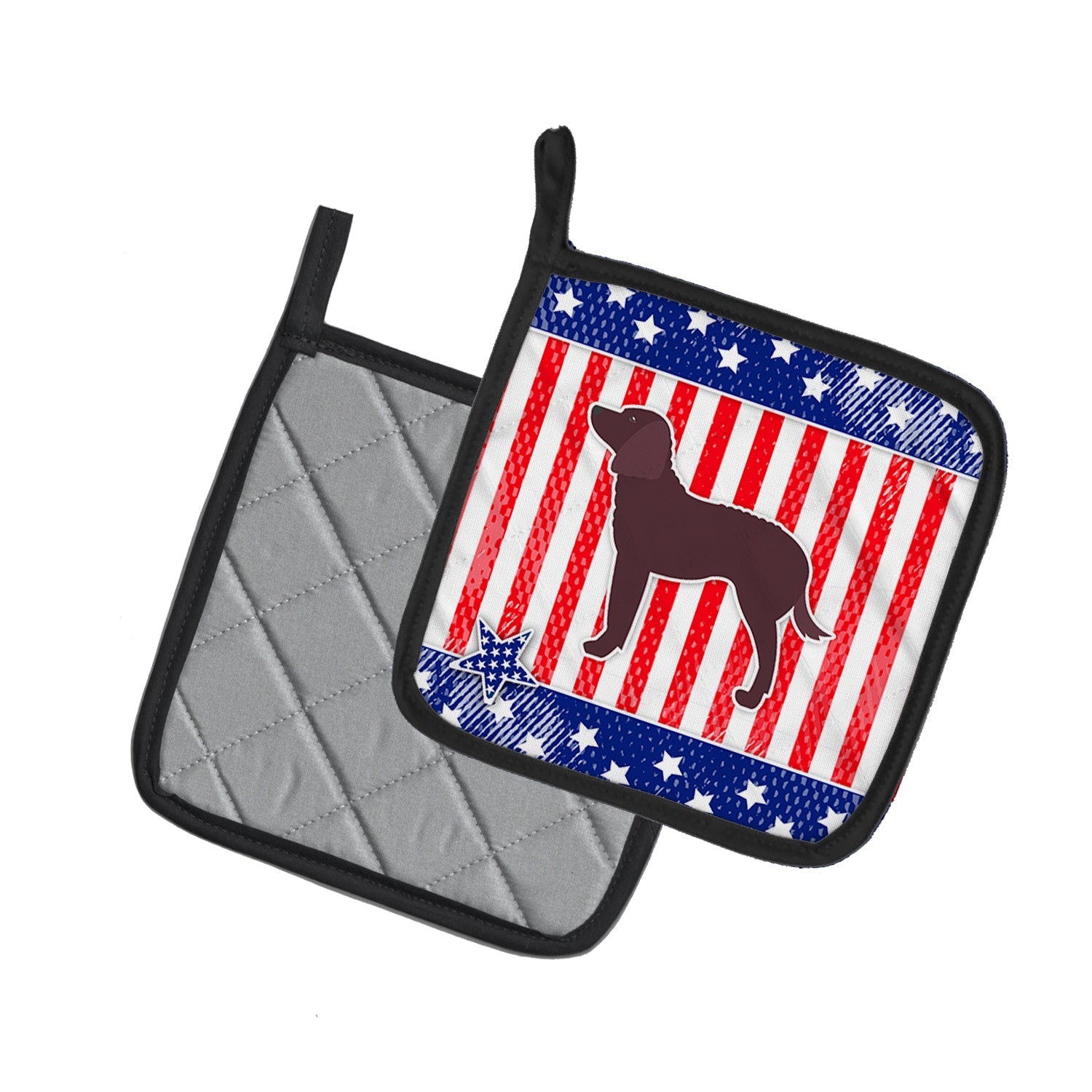 USA Patriotic American Water Spaniel Pot Holder Set of 2 Heat Resistant Quilted Hot Pads 7.5 x 7.5 Inch, Insulated Kitchen Trivets for Cooking & Baking