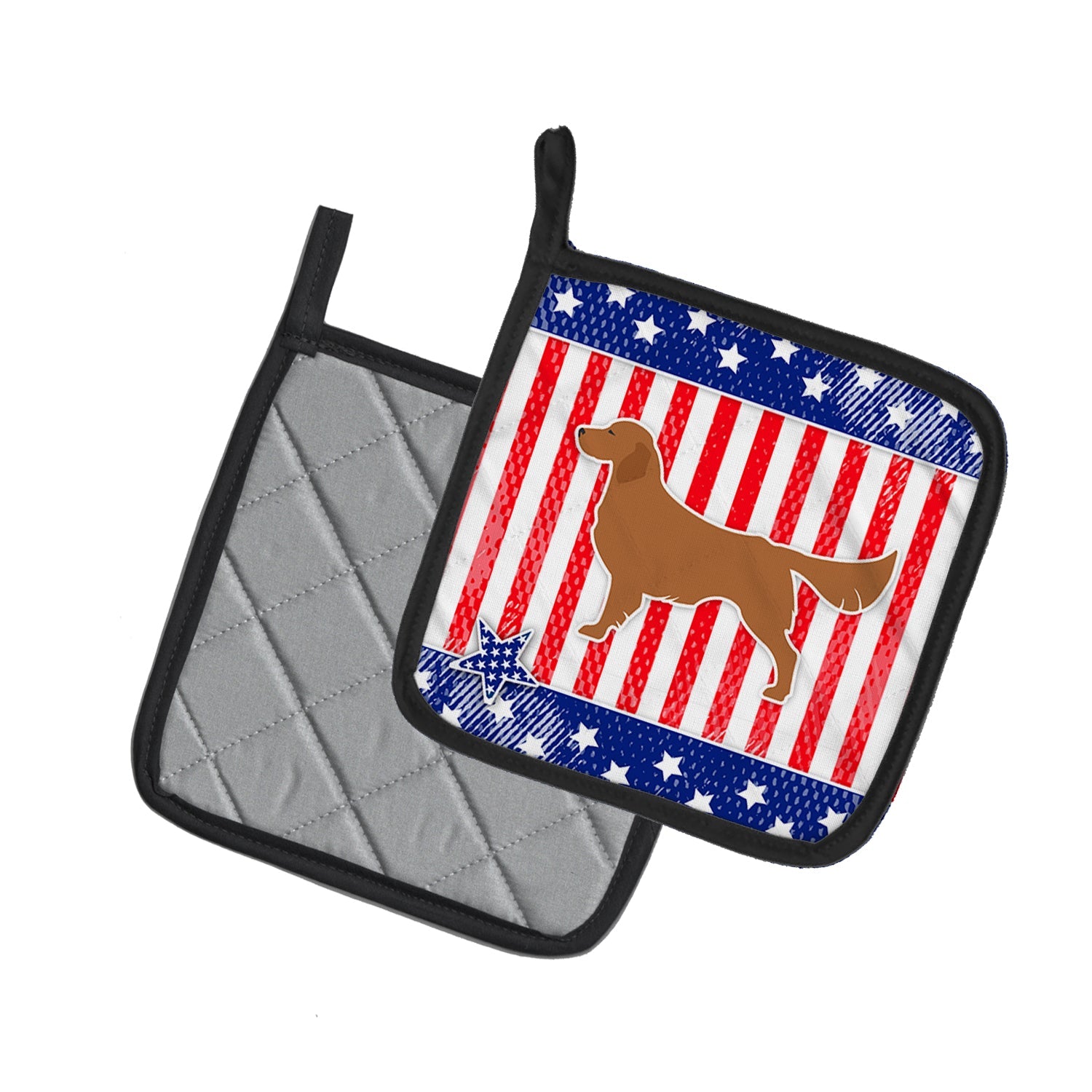 USA Patriotic Golden Retriever Pot Holder Set of 2 Heat Resistant Quilted Hot Pads 7.5 x 7.5 Inch, Insulated Kitchen Trivets for Cooking & Baking