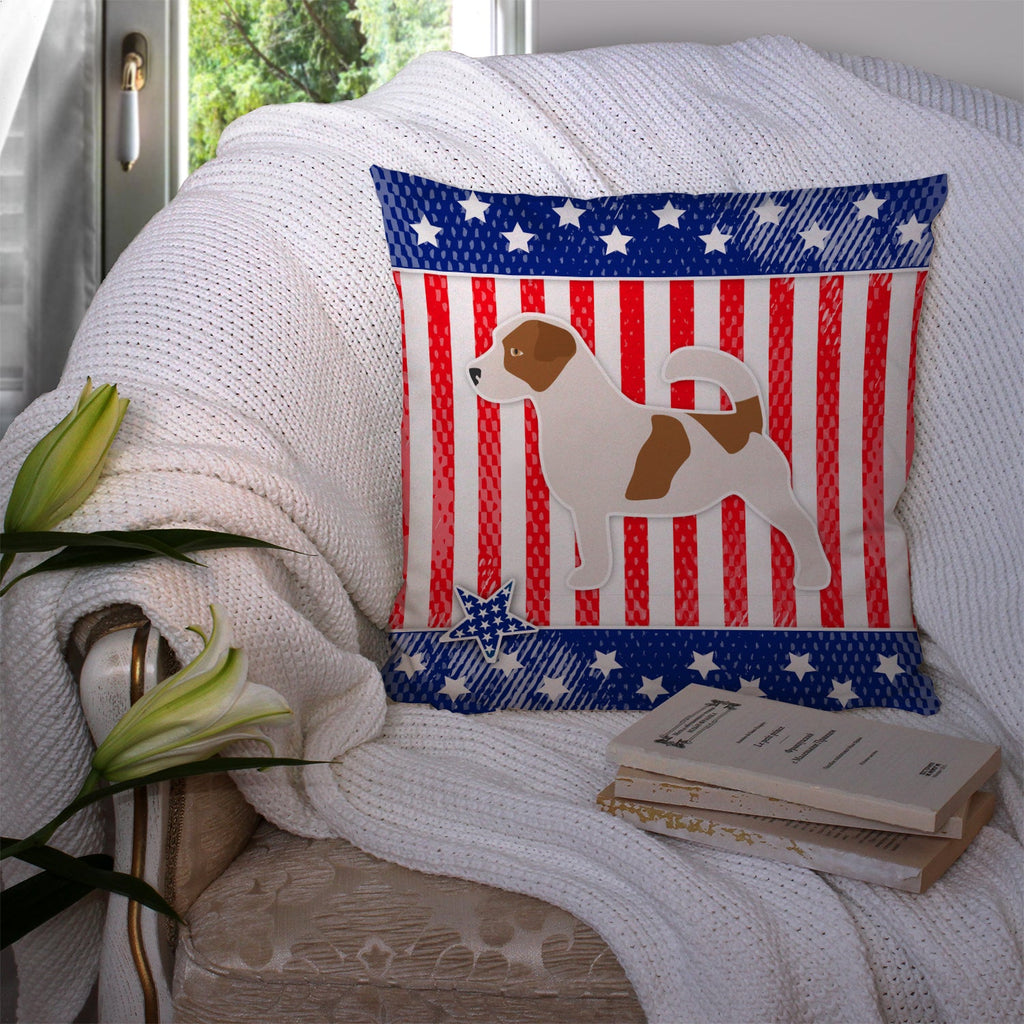 USA Patriotic Jack Russell Terrier Decorative Throw Pillow 14x14 Indoor Outdoor Accent Cushion, Fabric Cover with Insert for Sofa, Bed, Porch & Living Room