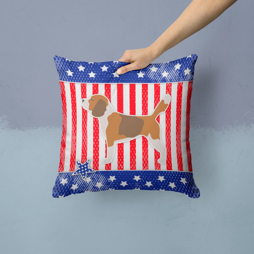 USA Patriotic Beagle Decorative Throw Pillow 14x14 Indoor Outdoor Accent Cushion, Fabric Cover with Insert for Sofa, Bed, Porch & Living Room