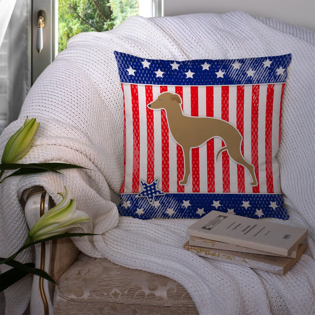 USA Patriotic Italian Greyhound Decorative Throw Pillow 14x14 Indoor Outdoor Accent Cushion, Fabric Cover with Insert for Sofa, Bed, Porch & Living Room