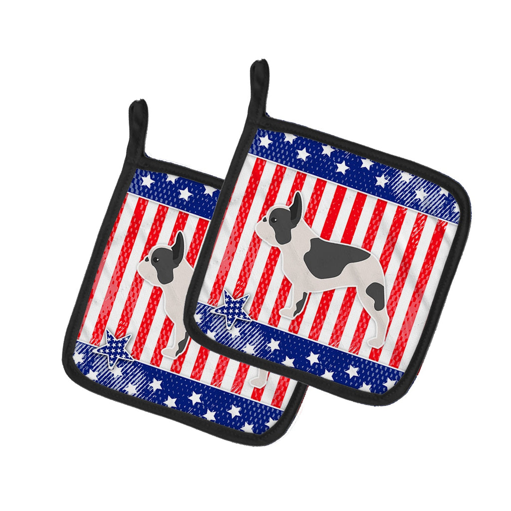 USA Patriotic French Bulldog Pot Holder Set of 2 Heat Resistant Quilted Hot Pads 7.5 x 7.5 Inch, Insulated Kitchen Trivets for Cooking & Baking