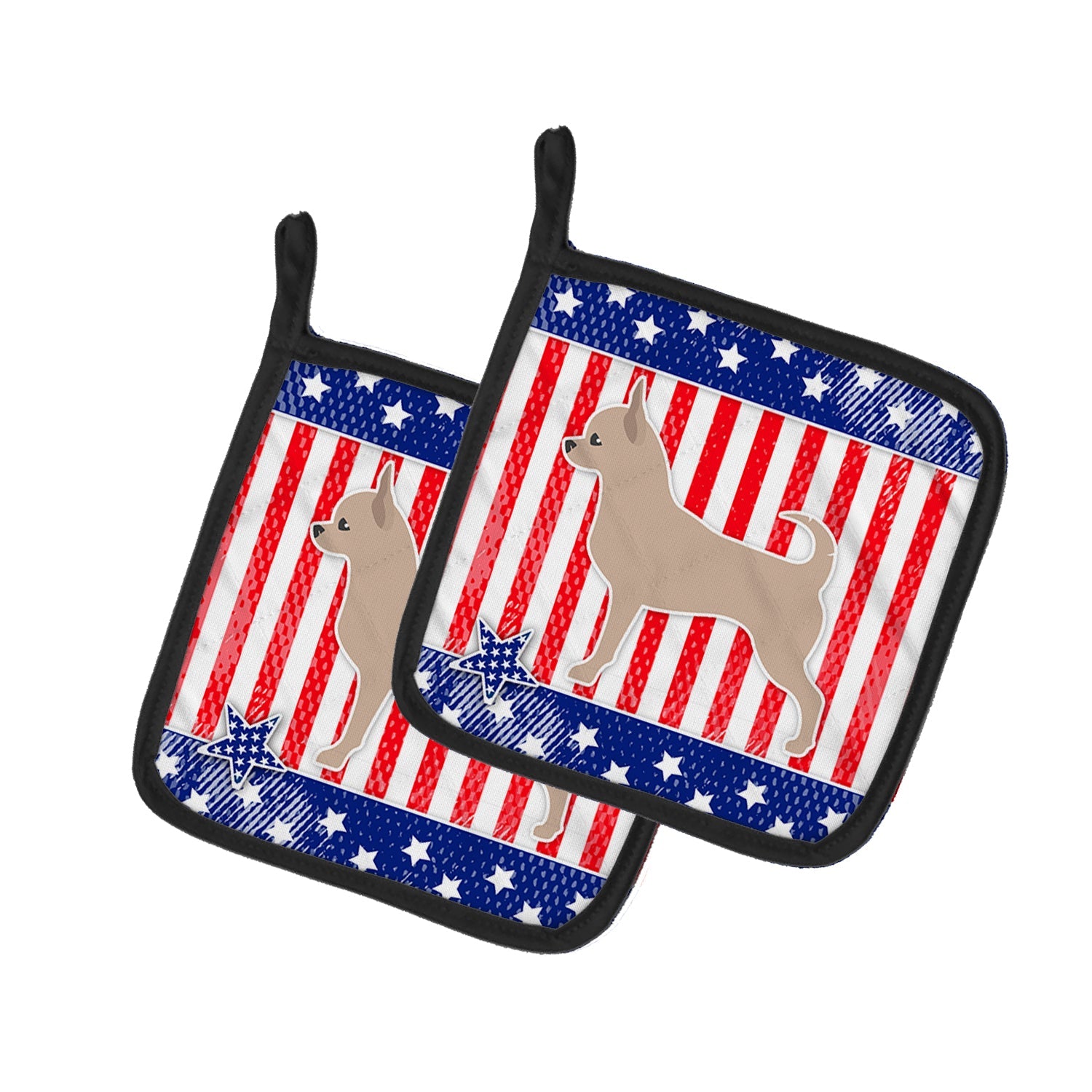 USA Patriotic Chihuahua Pot Holder Set of 2 Heat Resistant Quilted Hot Pads 7.5 x 7.5 Inch, Insulated Kitchen Trivets for Cooking & Baking