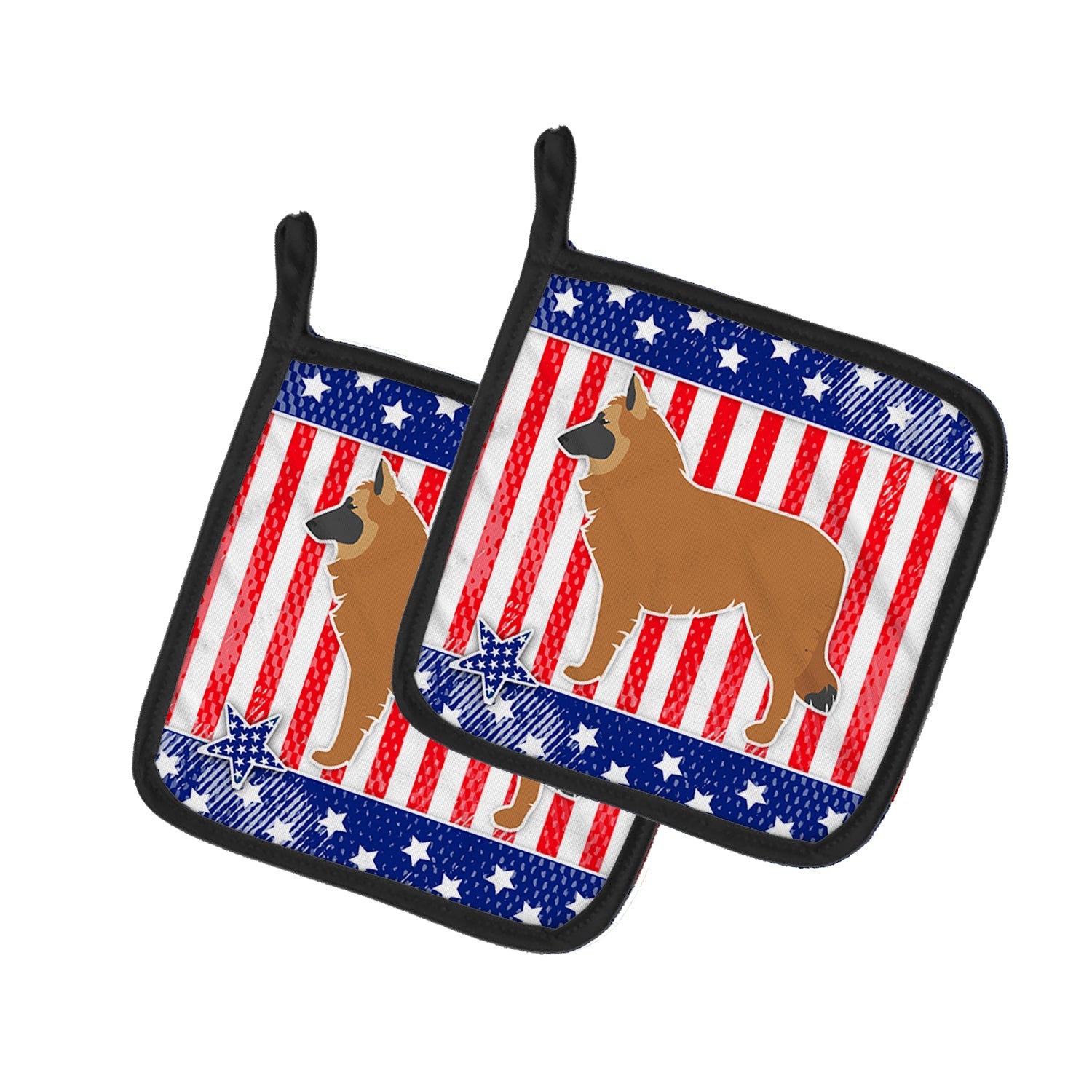 USA Patriotic Belgian Shepherd Pot Holder Set of 2 Heat Resistant Quilted Hot Pads 7.5 x 7.5 Inch, Insulated Kitchen Trivets for Cooking & Baking