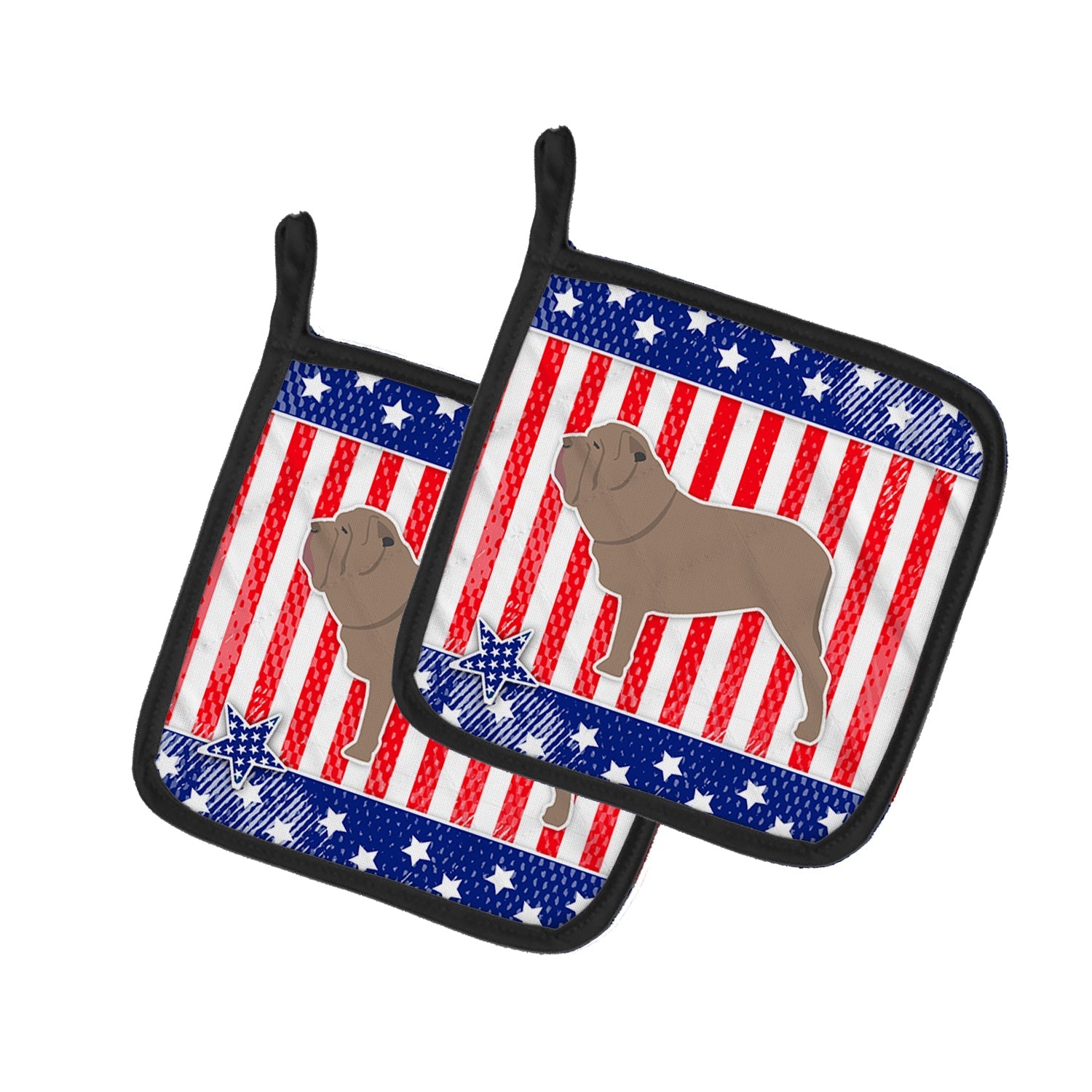 USA Patriotic Neapolitan Mastiff Pot Holder Set of 2 Heat Resistant Quilted Hot Pads 7.5 x 7.5 Inch, Insulated Kitchen Trivets for Cooking & Baking