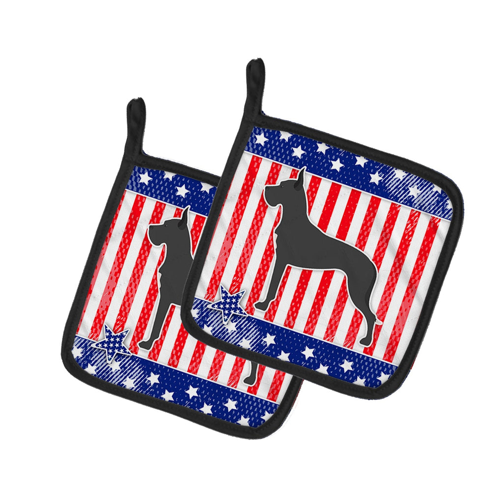 USA Patriotic Great Dane Pot Holder Set of 2 Heat Resistant Quilted Hot Pads 7.5 x 7.5 Inch, Insulated Kitchen Trivets for Cooking & Baking