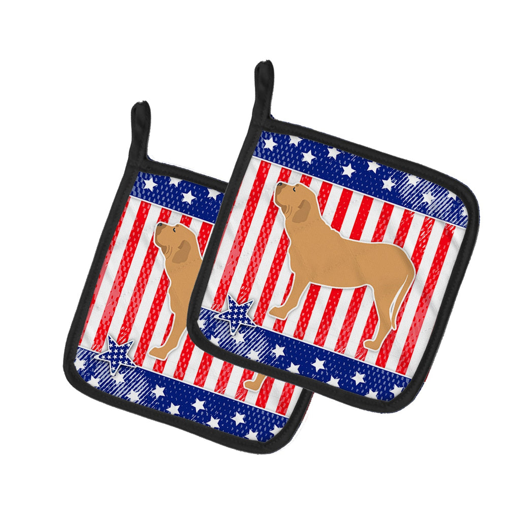 USA Patriotic Fila Brasileiro Pot Holder Set of 2 Heat Resistant Quilted Hot Pads 7.5 x 7.5 Inch, Insulated Kitchen Trivets for Cooking & Baking