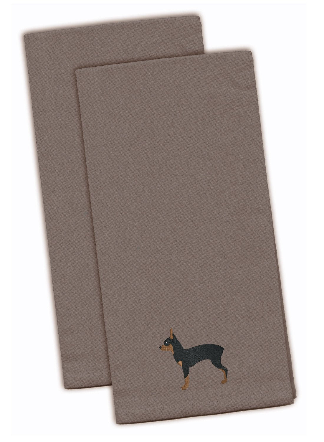 Toy Fox Terrier Gray Embroidered Towel Set of 2