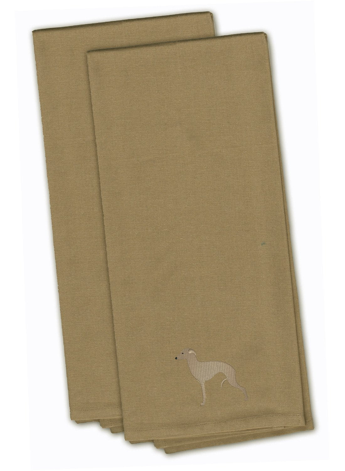 Italian Greyhound Tan Embroidered Towel Set of 2 Decorative Bathroom Guest Hand Towel for Hand, Face, Tea, Dishcloth, 19 X 25, Tan