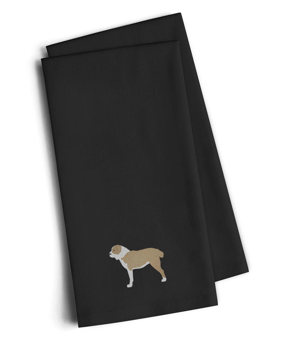 Central Asian Shepherd Dog Black Embroidered Towel Set of 2 Decorative Bathroom Guest Hand Towel for Hand, Face, Tea, Dishcloth, 19 X 25, Black