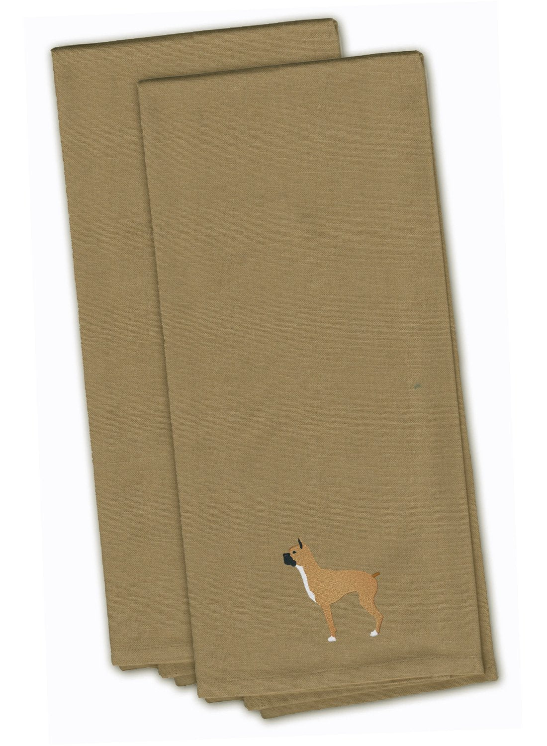 Boxer Tan Embroidered Towel Set of 2 Decorative Bathroom Guest Hand Towel for Hand, Face, Tea, Dishcloth, 19 X 25, Tan