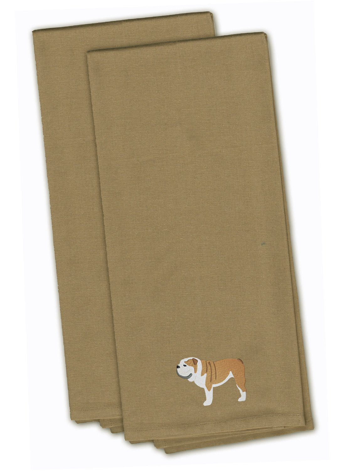 English Bulldog Tan Embroidered Towel Set of 2 Decorative Bathroom Guest Hand Towel for Hand, Face, Tea, Dishcloth, 19 X 25, Tan