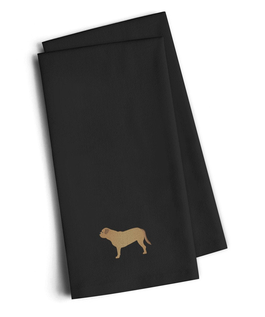 Dogue de Bordeaux Black Embroidered Towel Set of 2 Decorative Bathroom Guest Hand Towel for Hand, Face, Tea, Dishcloth, 19 X 25, Black