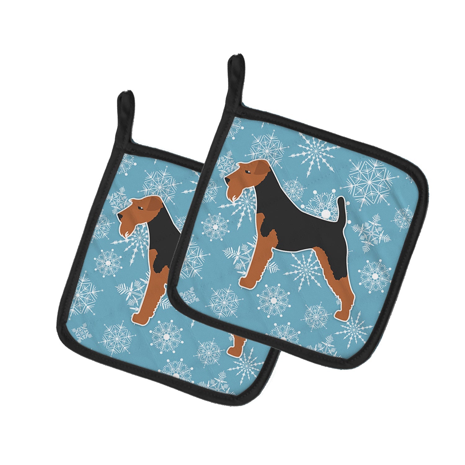 Winter Snowflake Welsh Terrier Pot Holder Set of 2 Heat Resistant Quilted Hot Pads 7.5 x 7.5 Inch, Insulated Kitchen Trivets for Cooking & Baking