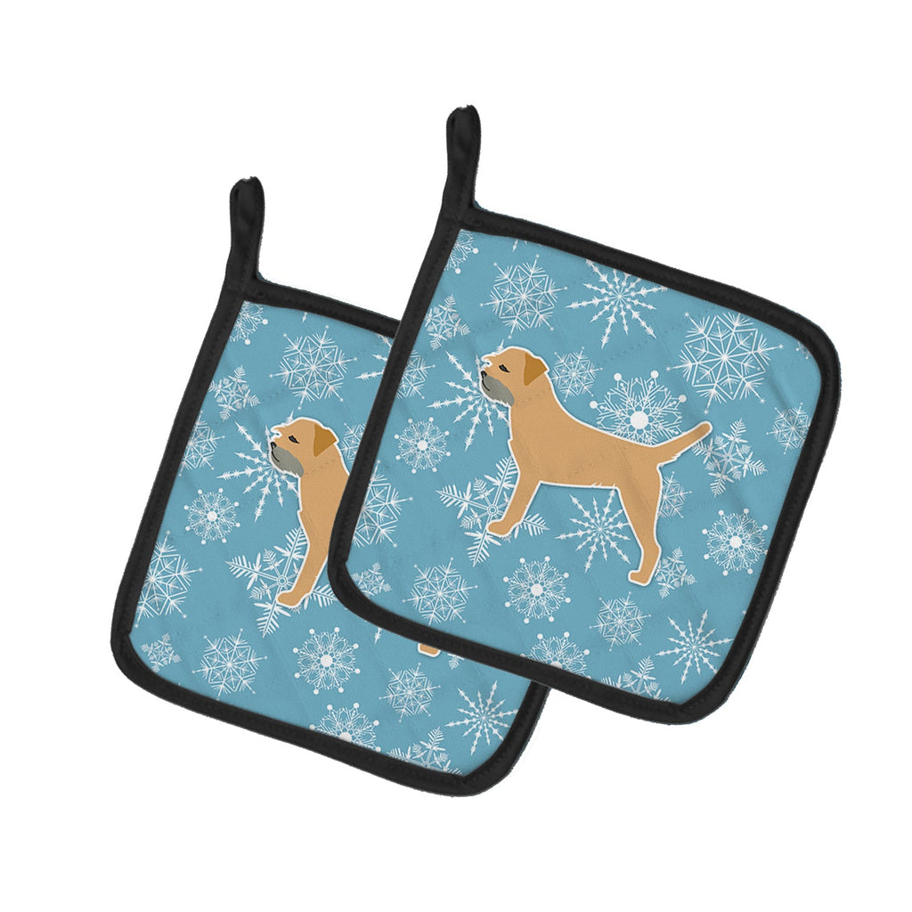 Winter Snowflake Border Terrier Pot Holder Set of 2 Heat Resistant Quilted Hot Pads 7.5 x 7.5 Inch, Insulated Kitchen Trivets for Cooking & Baking