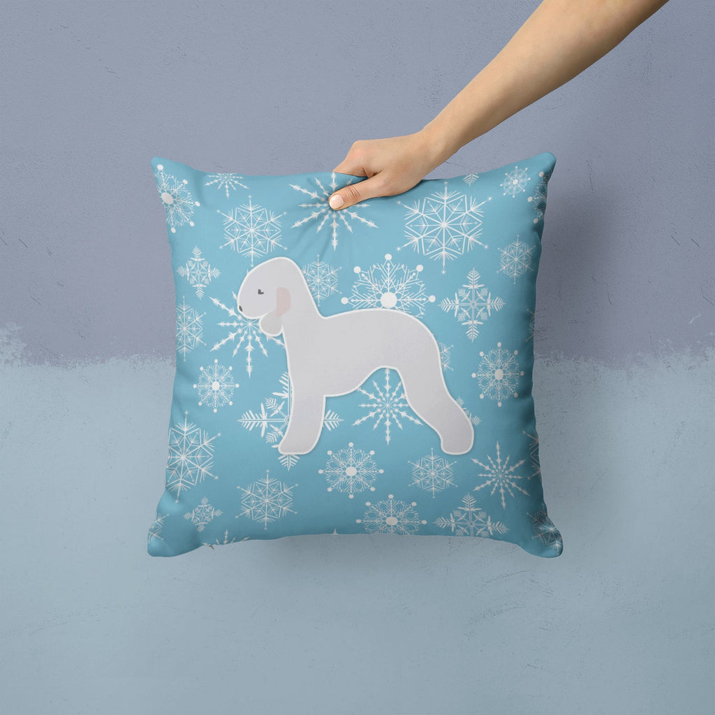 Winter Snowflake Bedlington Terrier Decorative Throw Pillow 14x14 Indoor Outdoor Accent Cushion, Fabric Cover with Insert for Sofa, Bed, Porch & Living Room
