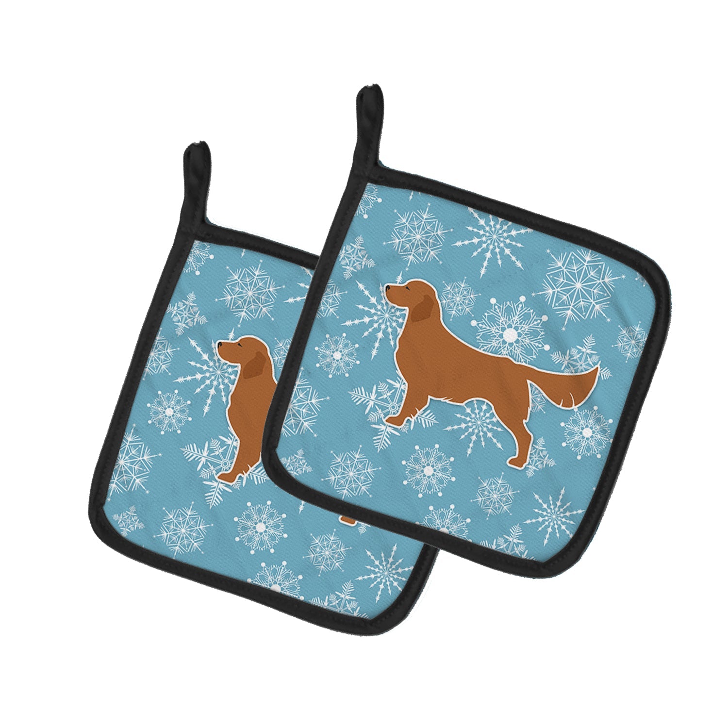 Winter Snowflake Golden Retriever Pot Holder Set of 2 Heat Resistant Quilted Hot Pads 7.5 x 7.5 Inch, Insulated Kitchen Trivets for Cooking & Baking