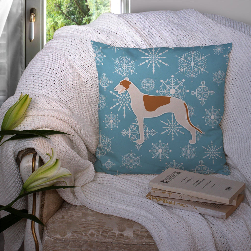 Winter Snowflake Greyhound Decorative Throw Pillow 14x14 Indoor Outdoor Accent Cushion, Fabric Cover with Insert for Sofa, Bed, Porch & Living Room