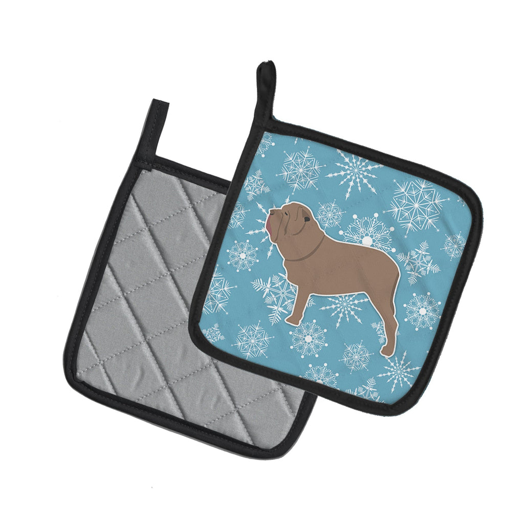 Winter Snowflake Neapolitan Mastiff Pot Holder Set of 2 Heat Resistant Quilted Hot Pads 7.5 x 7.5 Inch, Insulated Kitchen Trivets for Cooking & Baking