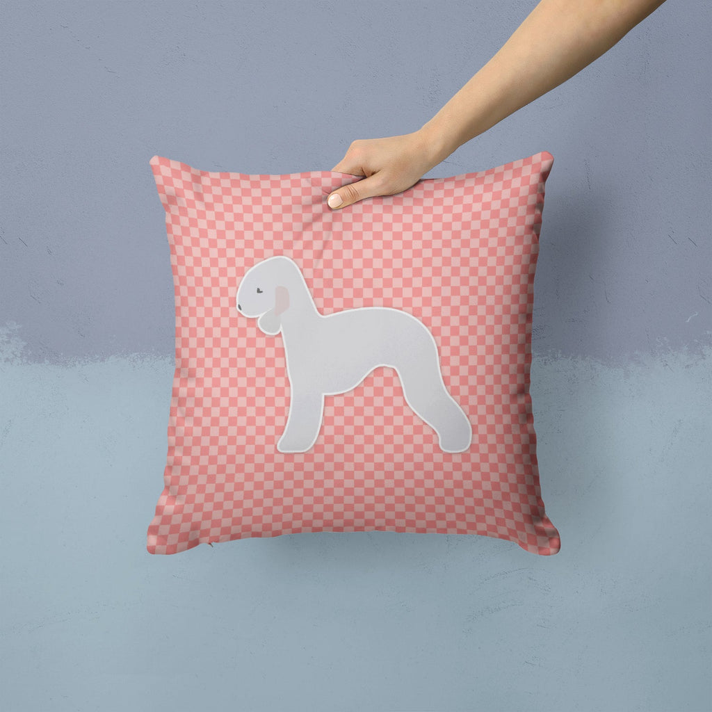 Bedlington Terrier Checkerboard Pink Decorative Throw Pillow 14x14 Indoor Outdoor Accent Cushion, Fabric Cover with Insert for Sofa, Bed, Porch & Living Room