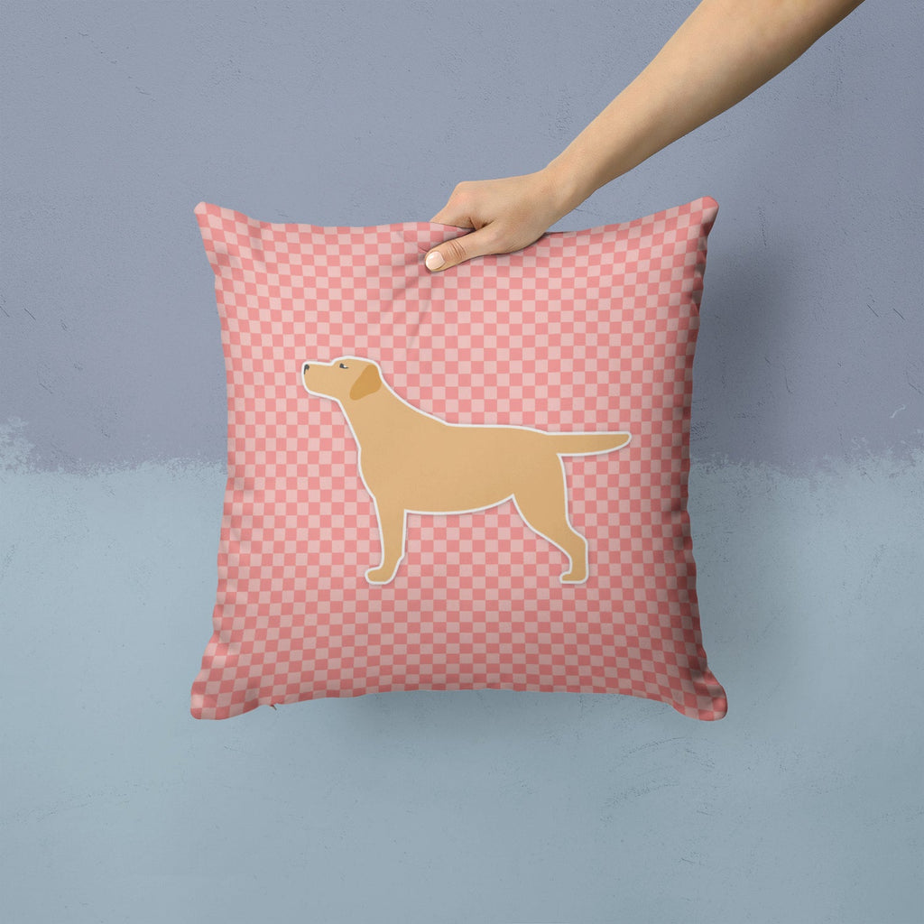 Yellow Labrador Retriever Checkerboard Pink Decorative Throw Pillow 14x14 Indoor Outdoor Accent Cushion, Fabric Cover with Insert for Sofa, Bed, Porch & Living Room