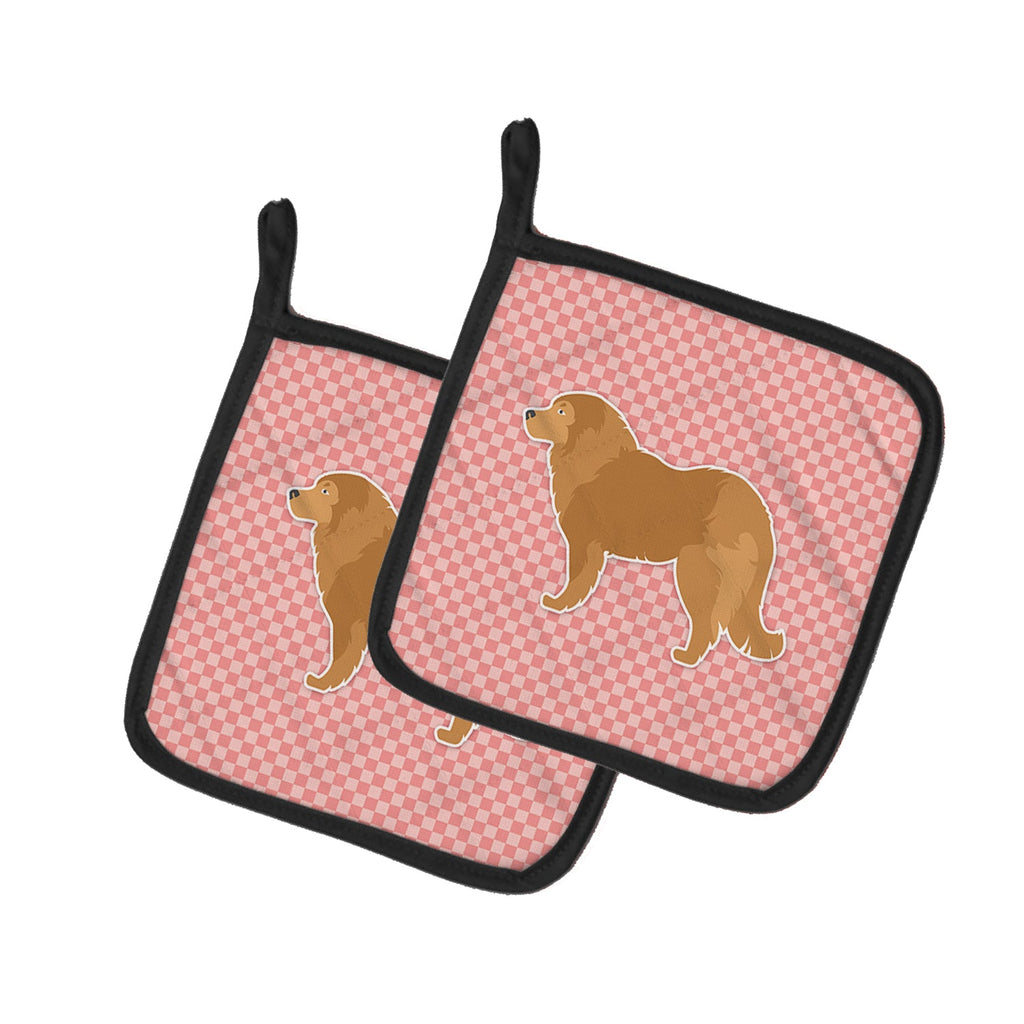 Caucasian Shepherd Dog Checkerboard Pink Pot Holder Set of 2 Heat Resistant Quilted Hot Pads 7.5 x 7.5 Inch, Insulated Kitchen Trivets for Cooking & Baking