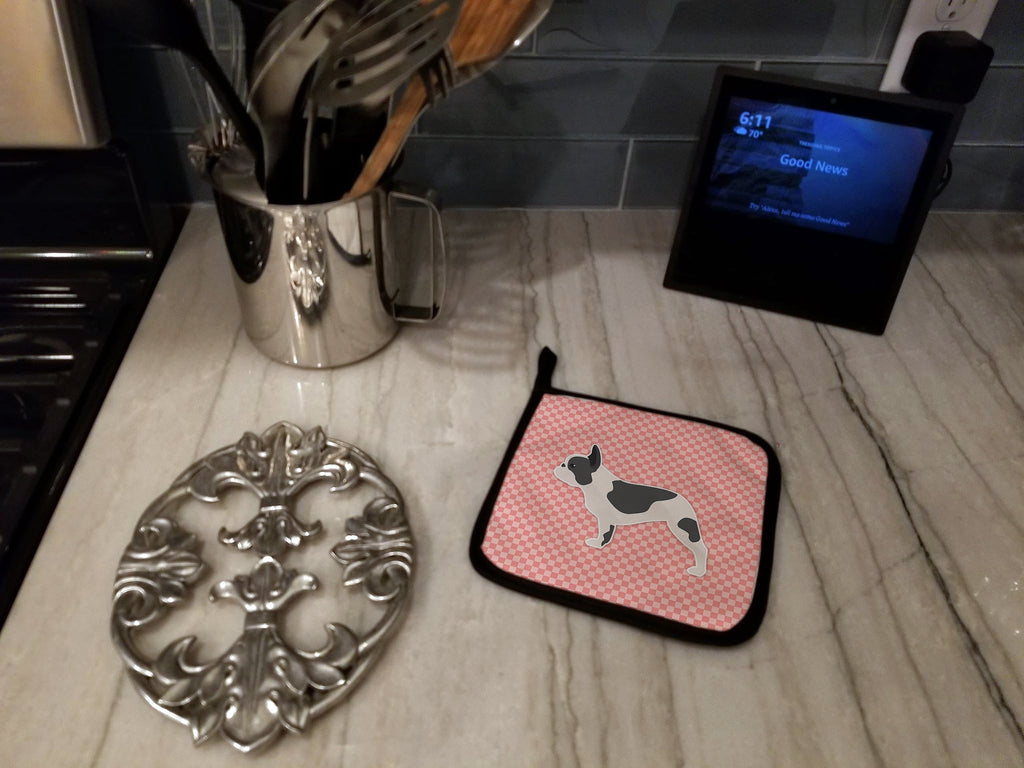 French Bulldog Checkerboard Pink Pot Holder Set of 2 Heat Resistant Quilted Hot Pads 7.5 x 7.5 Inch, Insulated Kitchen Trivets for Cooking & Baking