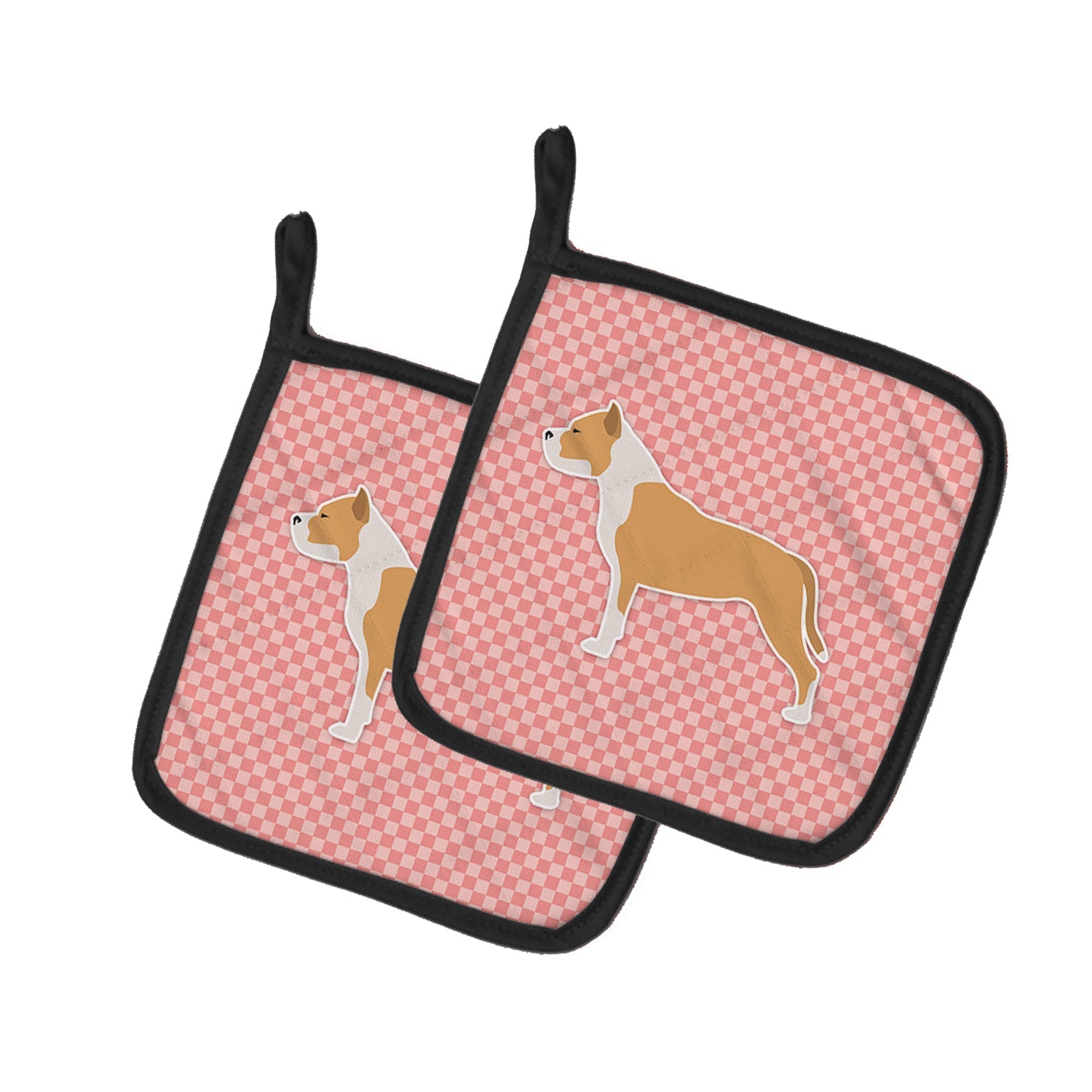 Staffordshire Bull Terrier Checkerboard Pink Pot Holder Set of 2 Heat Resistant Quilted Hot Pads 7.5 x 7.5 Inch, Insulated Kitchen Trivets for Cooking & Baking