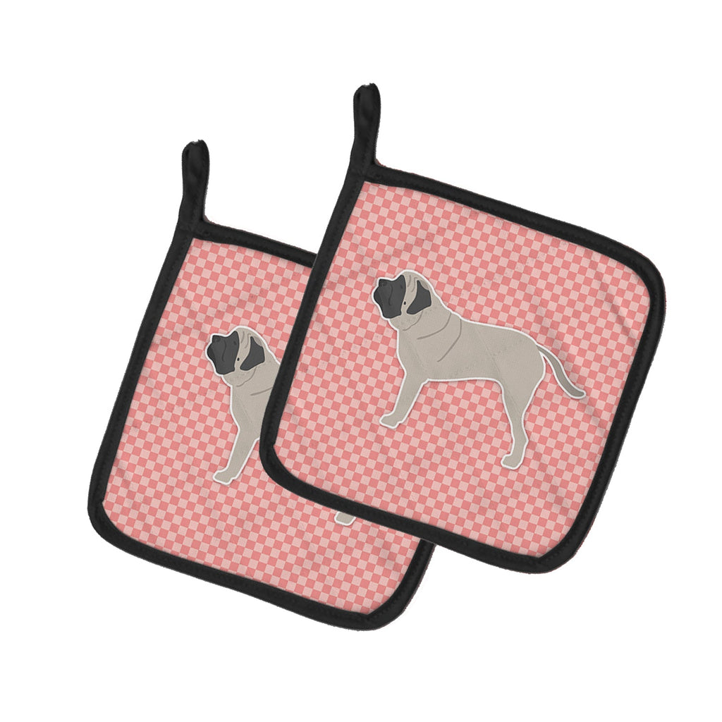 English Mastiff Checkerboard Pink Pot Holder Set of 2 Heat Resistant Quilted Hot Pads 7.5 x 7.5 Inch, Insulated Kitchen Trivets for Cooking & Baking