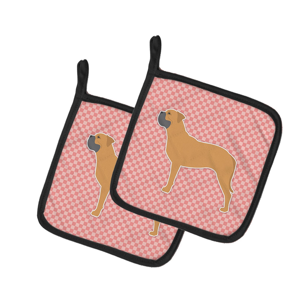 Bullmastiff Checkerboard Pink Pot Holder Set of 2 Heat Resistant Quilted Hot Pads 7.5 x 7.5 Inch, Insulated Kitchen Trivets for Cooking & Baking