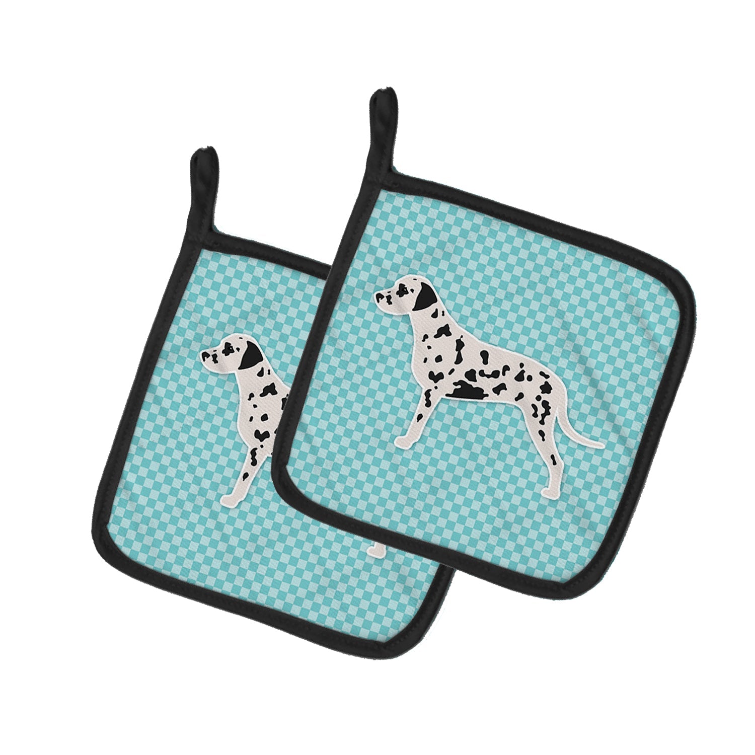 Dalmatian  Checkerboard Blue Pot Holder Set of 2 Heat Resistant Quilted Hot Pads 7.5 x 7.5 Inch, Insulated Kitchen Trivets for Cooking & Baking
