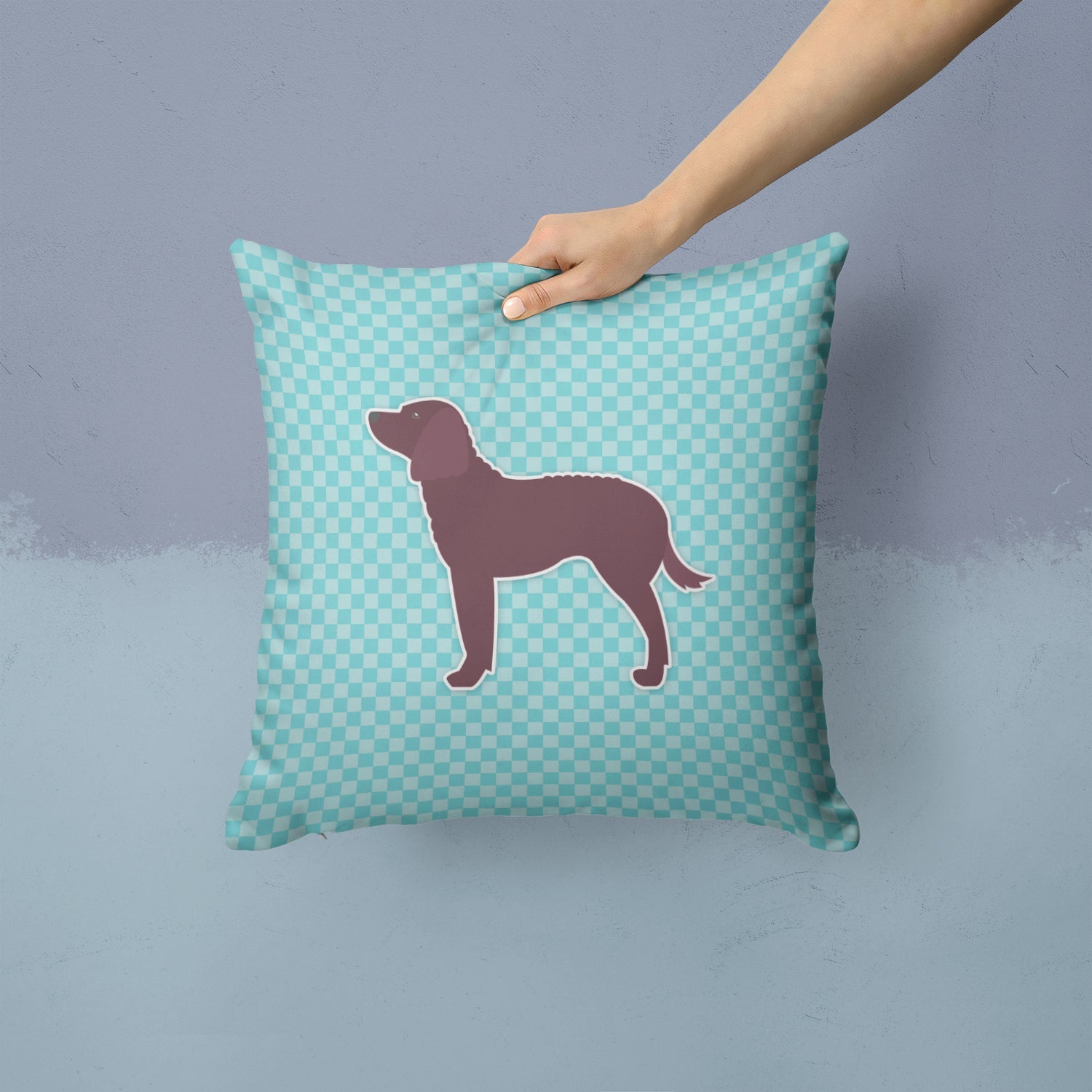 American Water Spaniel  Checkerboard Blue Decorative Throw Pillow 14x14 Indoor Outdoor Accent Cushion, Fabric Cover with Insert for Sofa, Bed, Porch & Living Room
