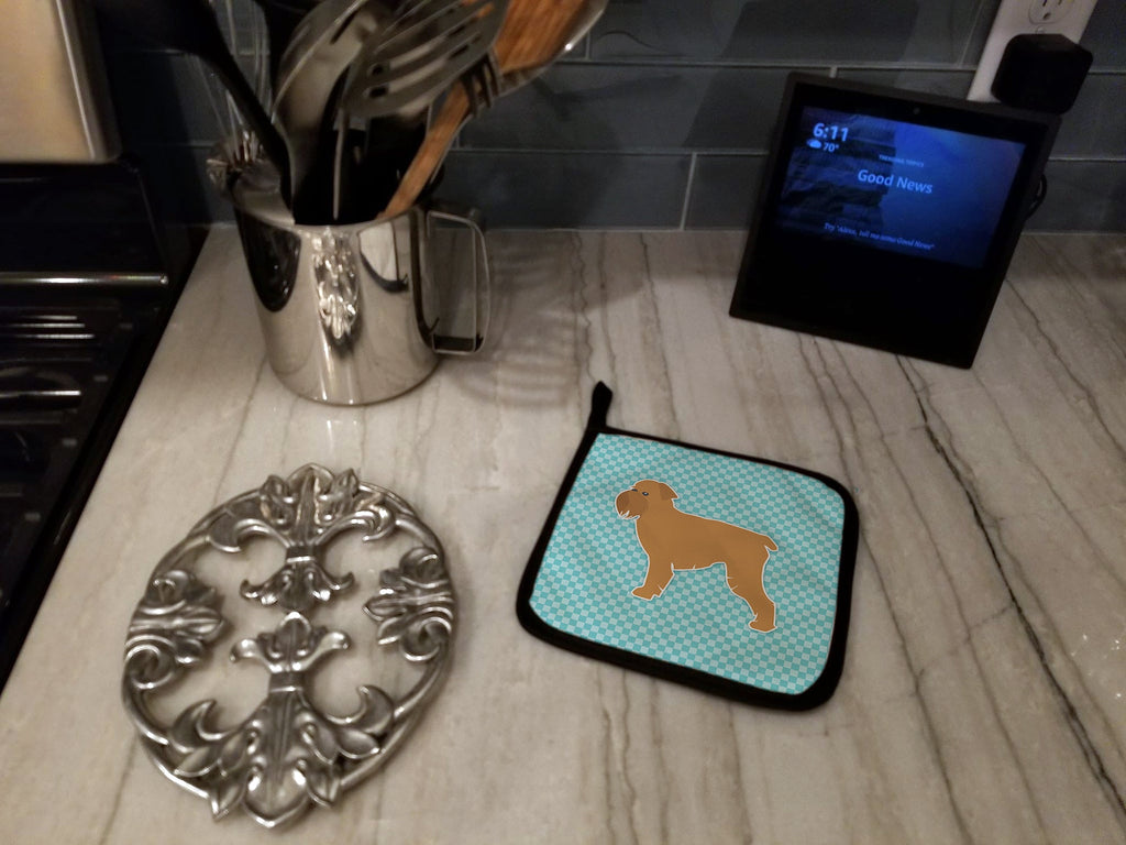 Brussels Griffon Checkerboard Blue Pot Holder Set of 2 Heat Resistant Quilted Hot Pads 7.5 x 7.5 Inch, Insulated Kitchen Trivets for Cooking & Baking