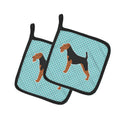 Airedale Terrier Checkerboard Blue Pot Holder Set of 2 Heat Resistant Quilted Hot Pads 7.5 x 7.5 Inch, Insulated Kitchen Trivets for Cooking & Baking