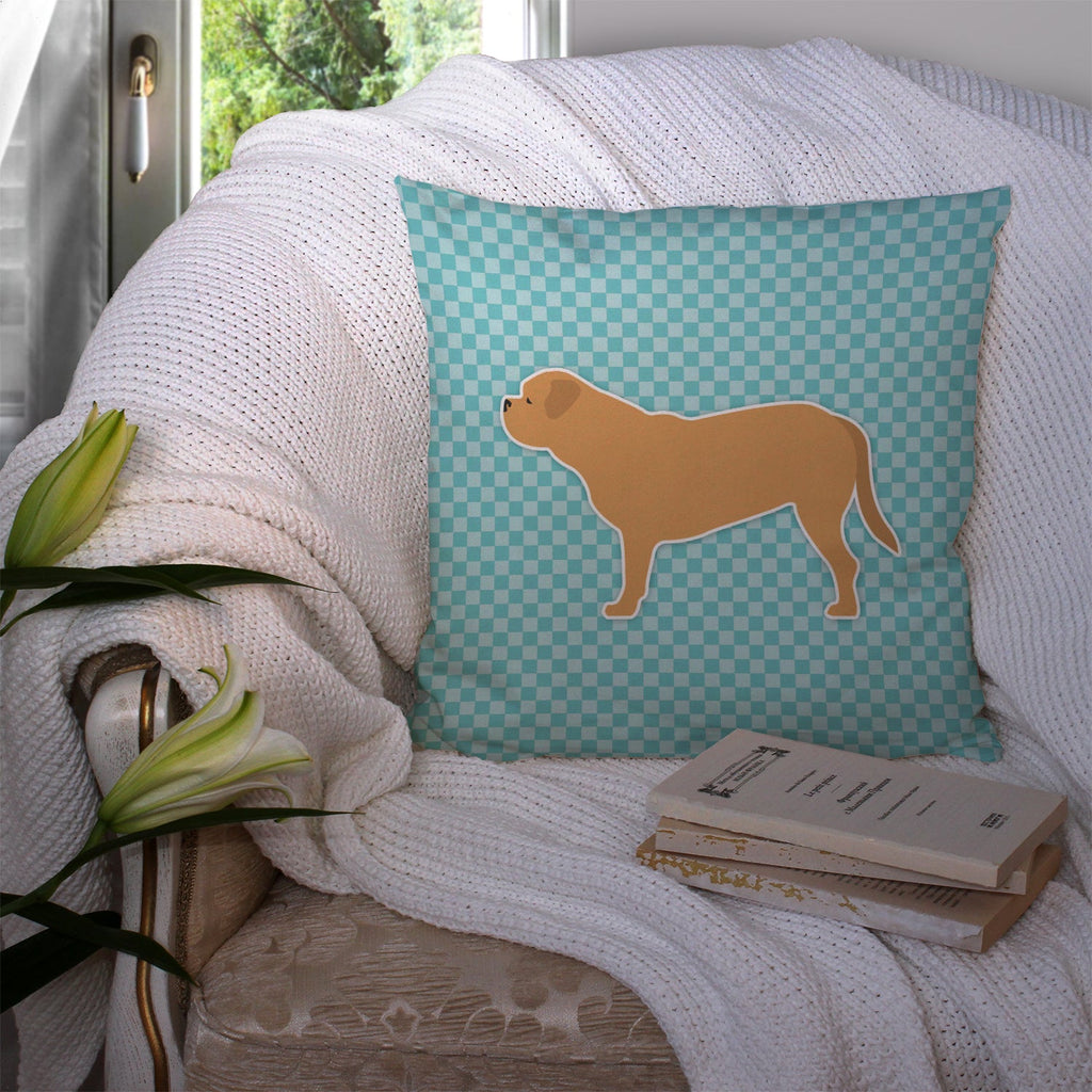 Dogue de Bordeaux Checkerboard Blue Decorative Throw Pillow 14x14 Indoor Outdoor Accent Cushion, Fabric Cover with Insert for Sofa, Bed, Porch & Living Room