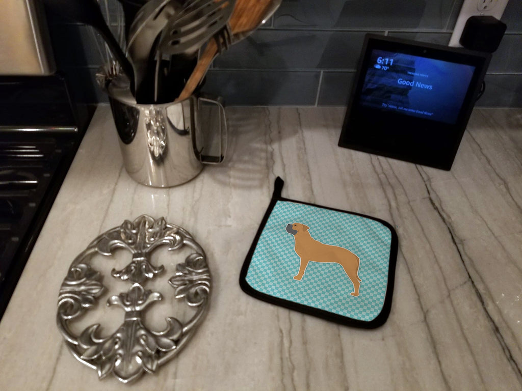Bullmastiff Checkerboard Blue Pot Holder Set of 2 Heat Resistant Quilted Hot Pads 7.5 x 7.5 Inch, Insulated Kitchen Trivets for Cooking & Baking