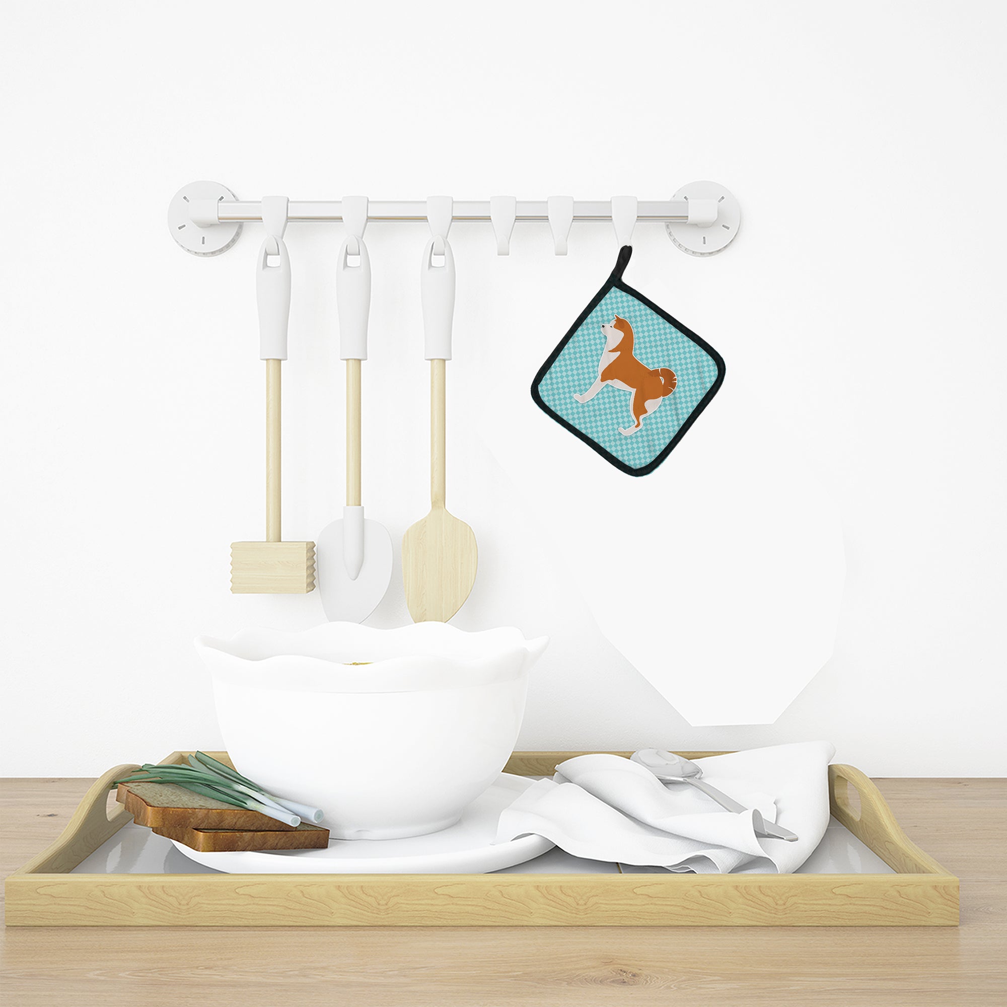 Akita Checkerboard Blue Pot Holder Set of 2 Heat Resistant Quilted Hot Pads 7.5 x 7.5 Inch, Insulated Kitchen Trivets for Cooking & Baking