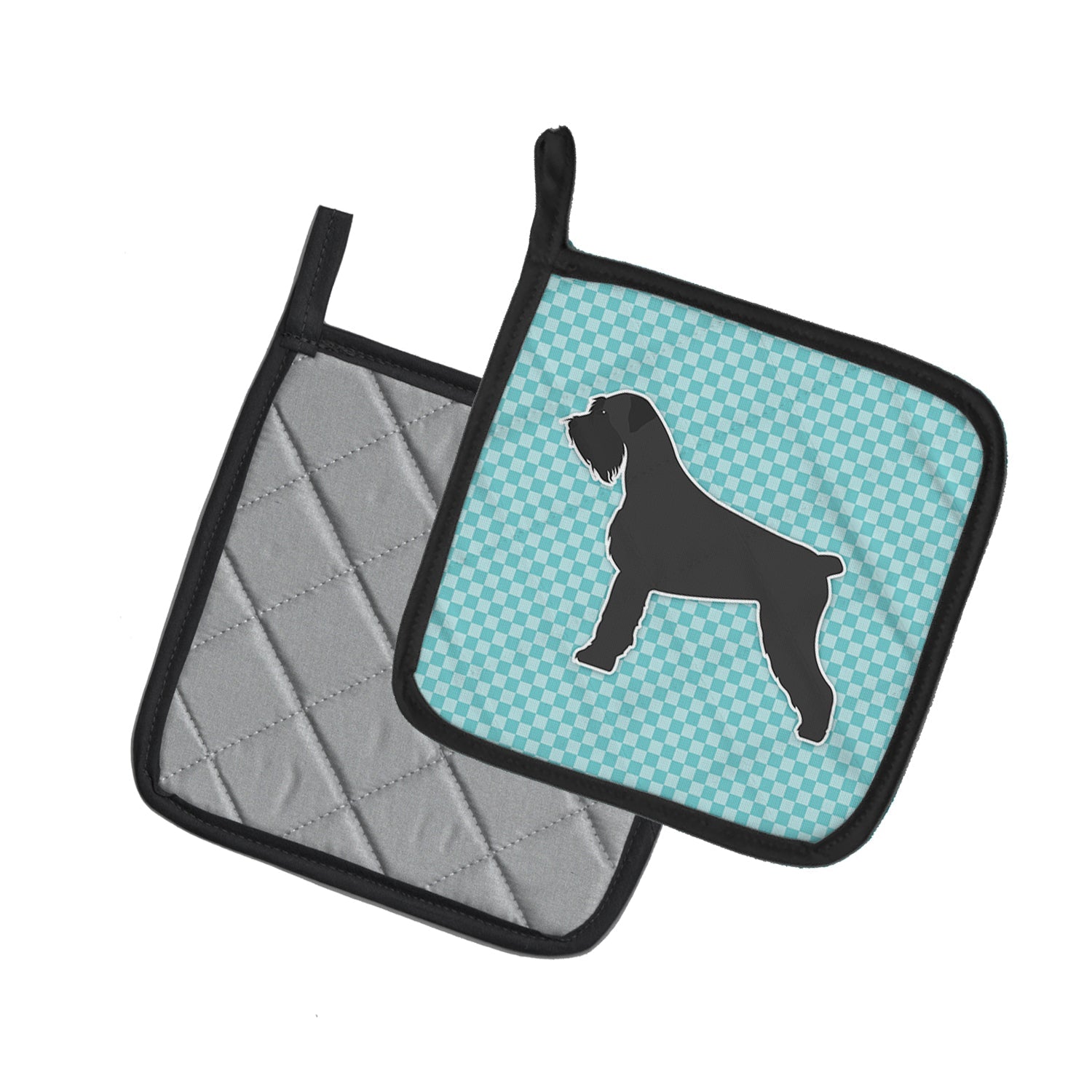 Giant Schnauzer Checkerboard Blue Pot Holder Set of 2 Heat Resistant Quilted Hot Pads 7.5 x 7.5 Inch, Insulated Kitchen Trivets for Cooking & Baking