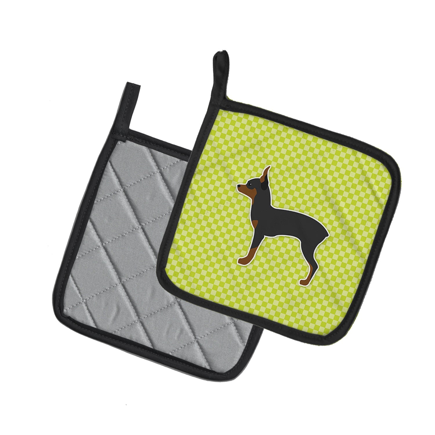 Toy Fox Terrier Checkerboard Green Pot Holder Set of 2 Heat Resistant Quilted Hot Pads 7.5 x 7.5 Inch, Insulated Kitchen Trivets for Cooking & Baking