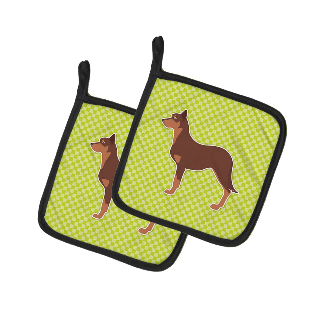 Australian Kelpie Dog Checkerboard Green Pot Holder Set of 2 Heat Resistant Quilted Hot Pads 7.5 x 7.5 Inch, Insulated Kitchen Trivets for Cooking & Baking