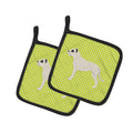 Dogo Argentino Checkerboard Green Pot Holder Set of 2 Heat Resistant Quilted Hot Pads 7.5 x 7.5 Inch, Insulated Kitchen Trivets for Cooking & Baking