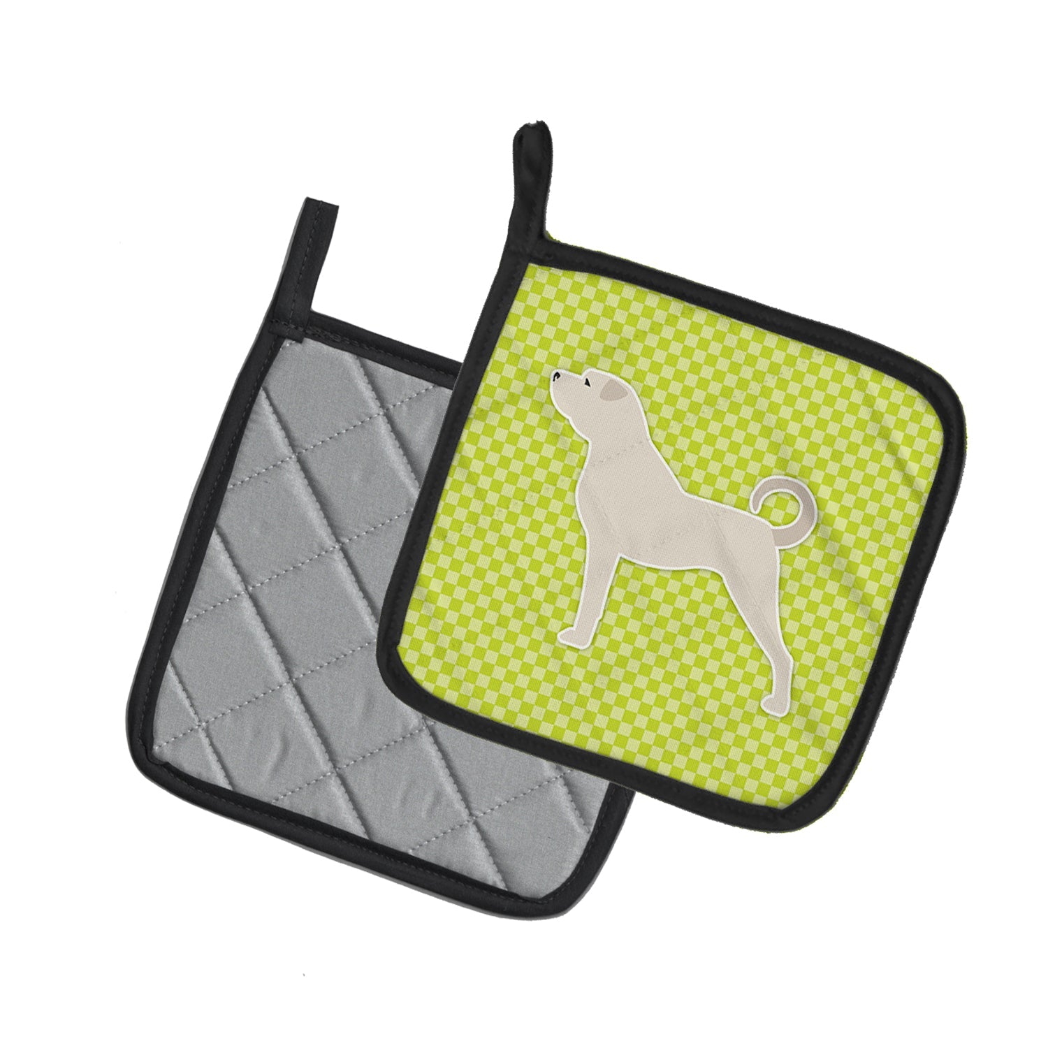 Anatolian Shepherd Checkerboard Green Pot Holder Set of 2 Heat Resistant Quilted Hot Pads 7.5 x 7.5 Inch, Insulated Kitchen Trivets for Cooking & Baking
